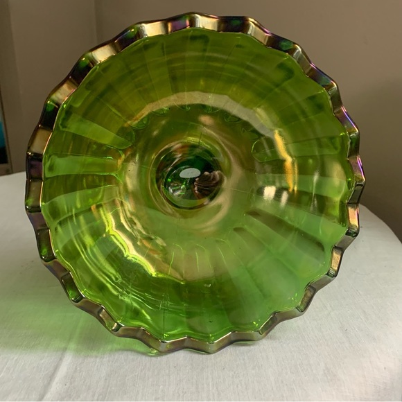 Vintage Indiana Glass Green Carnival Lotus Blossom Pedestal Dish - Picture 6 of 8